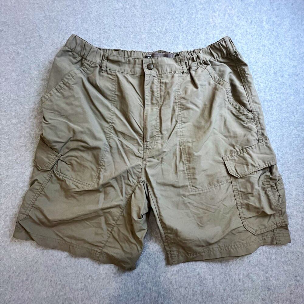 REI Mens Beige Nylon Cargo Shorts Flat Front Button Closure Pockets Size L